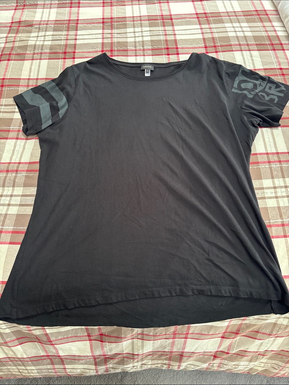 Diesel Black Short-Sleeve Tee with Sleeve Stripes